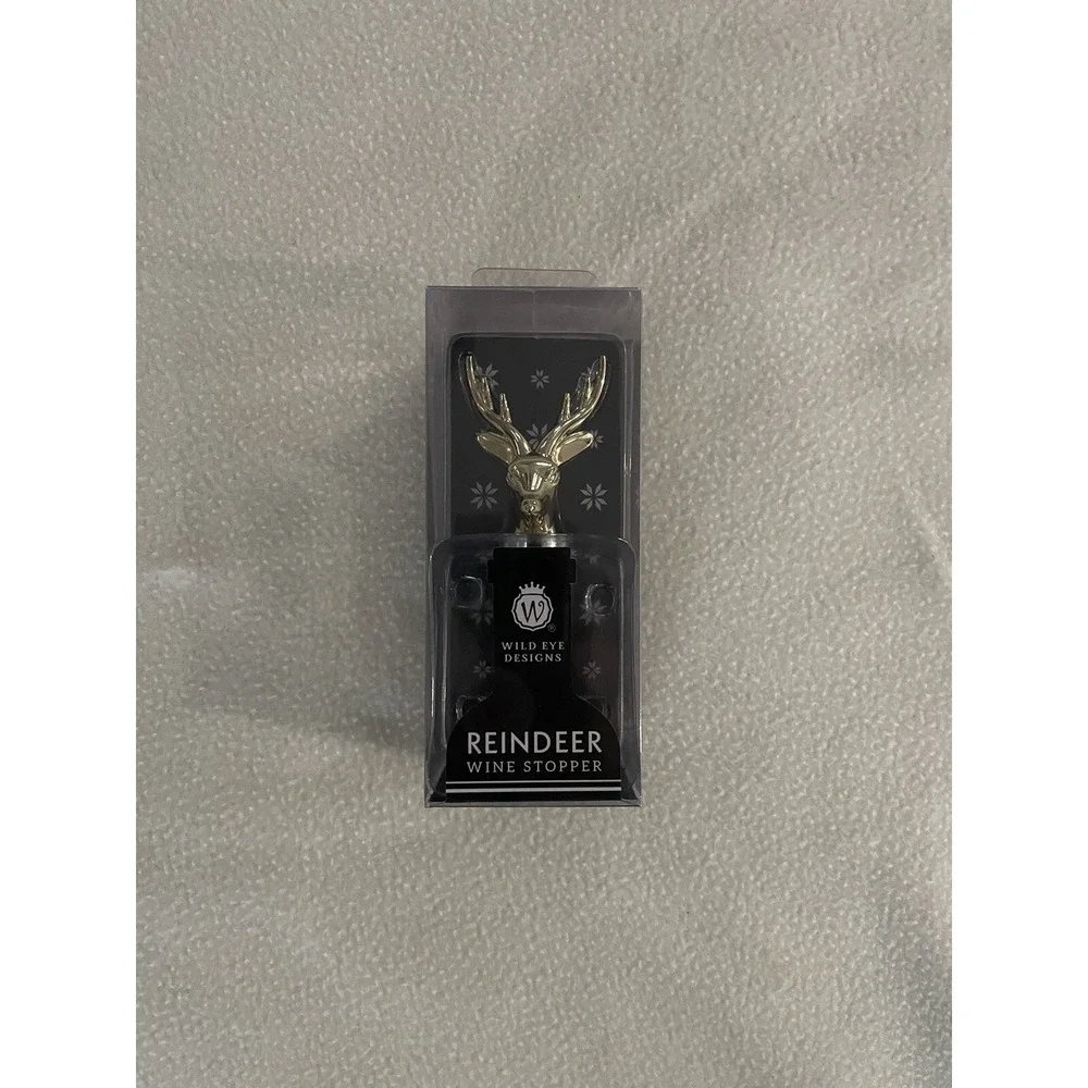 Wild Eye Designs Reindeer Wine Stopper Gold Metal Holiday Barware OS